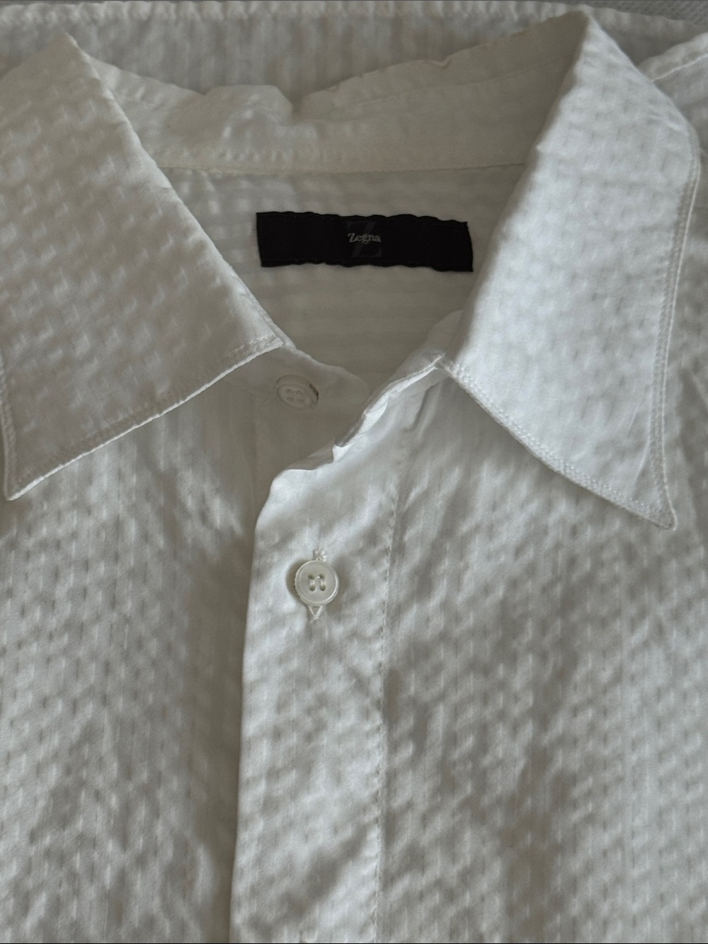 Ermenegildo Zegna White Textured Seersucker Dress Shirt